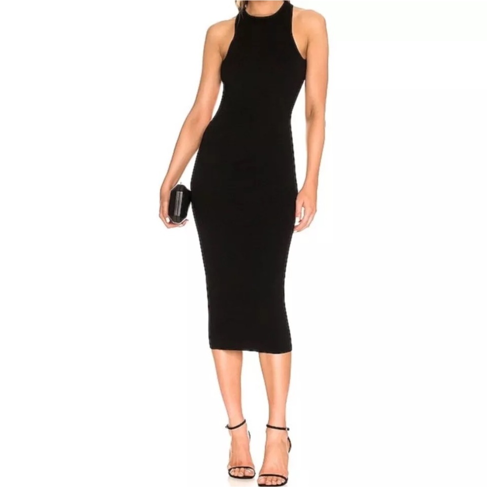 House of Harlow 1960 Black Halter Bodycon Midi Dress